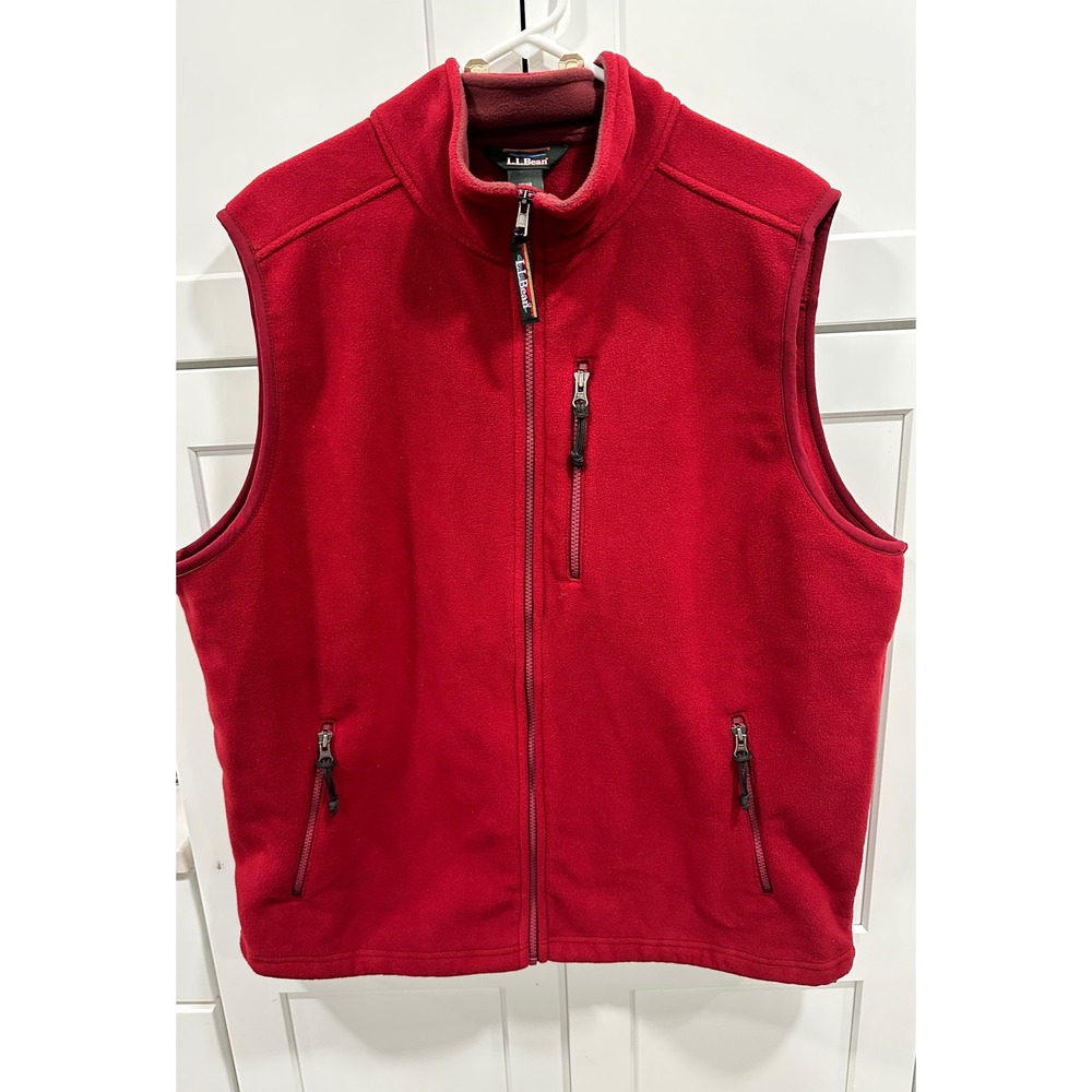 L.L.Bean Fleece Vest Full‎ Zip Pockets Mens XL-Tall Red